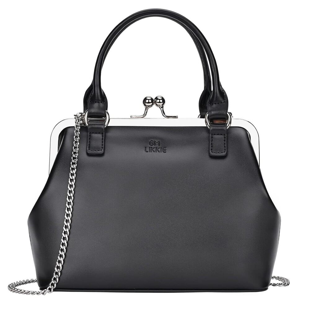 Kiss Lock Purses and Handbags, Vintage PU Leather Clutch Purses for